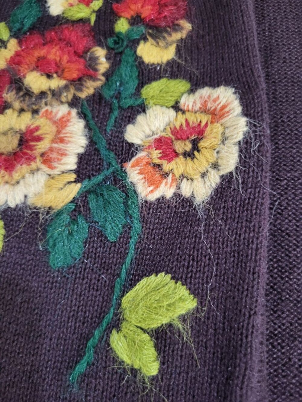 VTG Women's 1X Cardigan Sweater Brown Floral Boho Hippie Cottage Core Fairy - Picture 10 of 12
